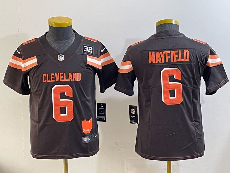 Youth 2025 Nike Cleveland Browns #6 Mayfiels brown Retro Limited NFL Jersey style 02